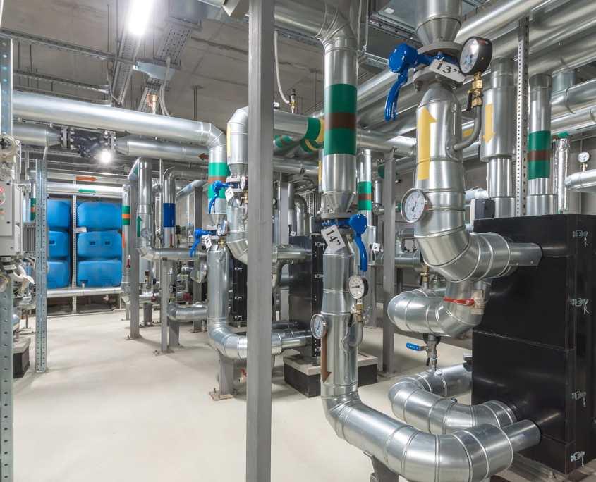Piping In Boiler Room Of Commercial Building